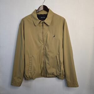 Nautica Men’s XL Khaki Full Zip Jacket Plaid Lined Sail Logo Bomber Dad
